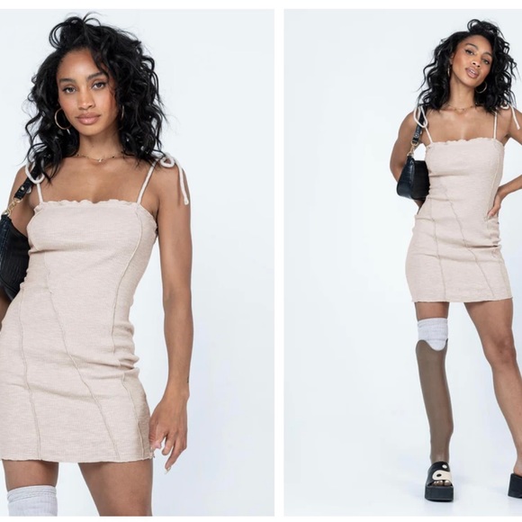 Princess Polly Dresses & Skirts - NWT Princess Polly Rib Cotton Mini dress super cute Y2k cream/beige